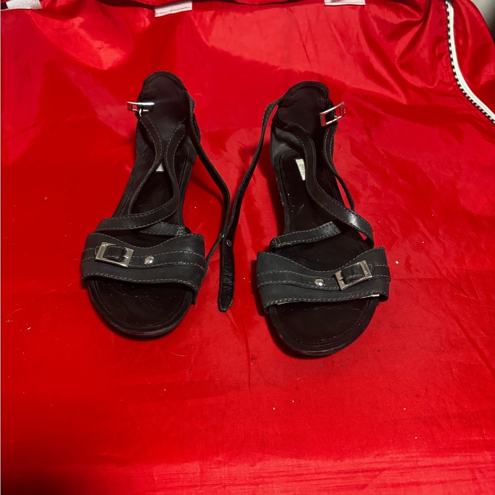 Women's Black Strappy Open-Toe Sandals